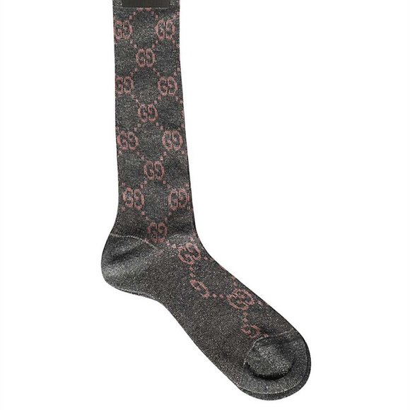 Gucci GG Socks in Silver with Pink Lamé GG - Picture 3 of 6